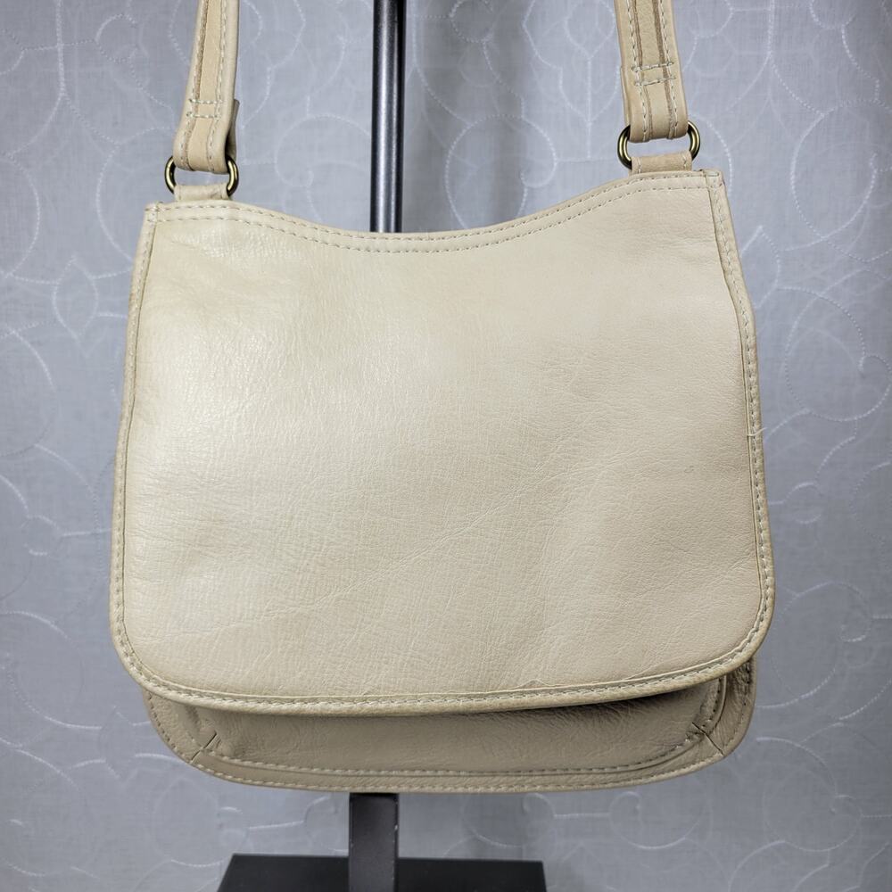 Vintage Fossil Crossbody Bag #75082 Medium Cream Soft Leather Adjustable Strap